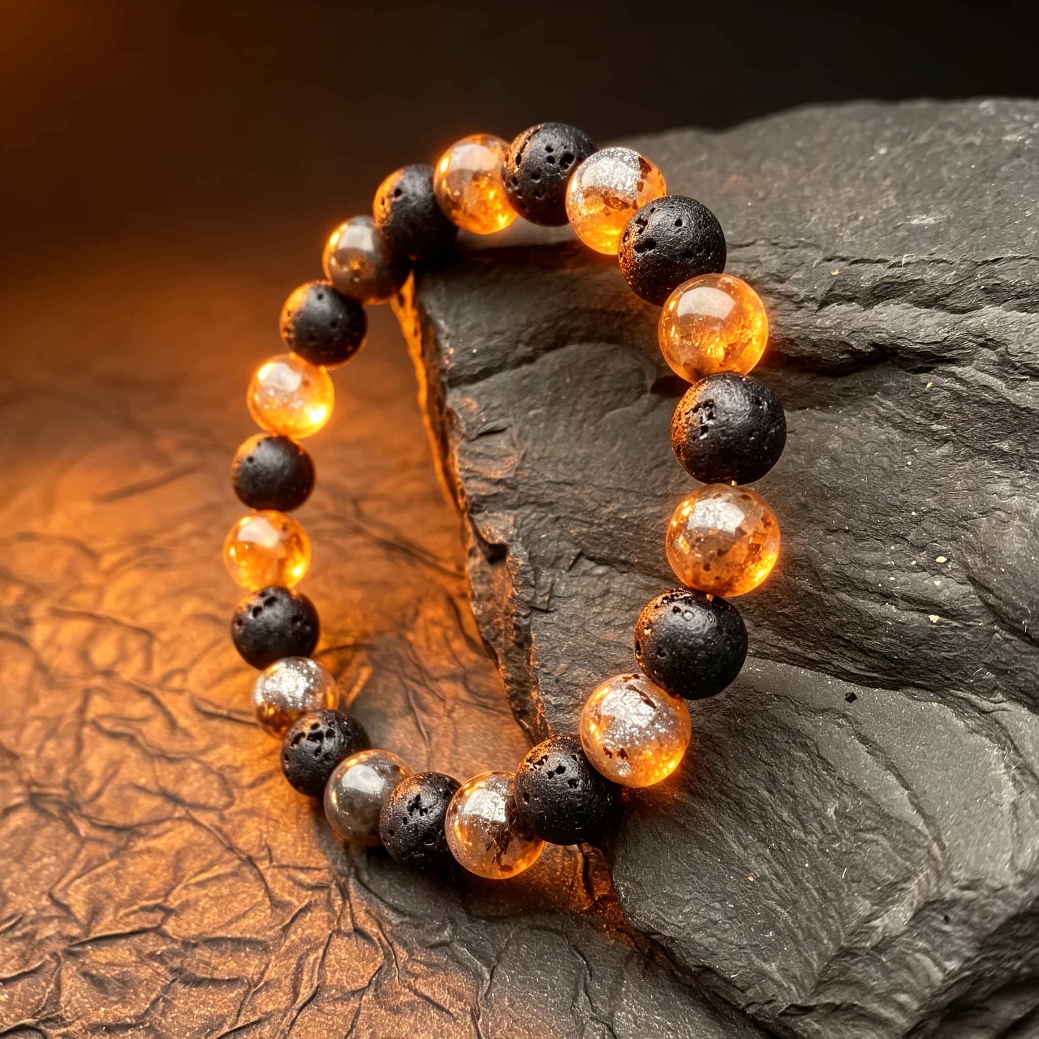 Natural Black Glitter Stone Elastic Bracelet, Unisex Gift